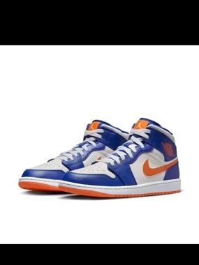 Nike Air Jordan 1 Mid Knicks- White, Blue & Orange Accents